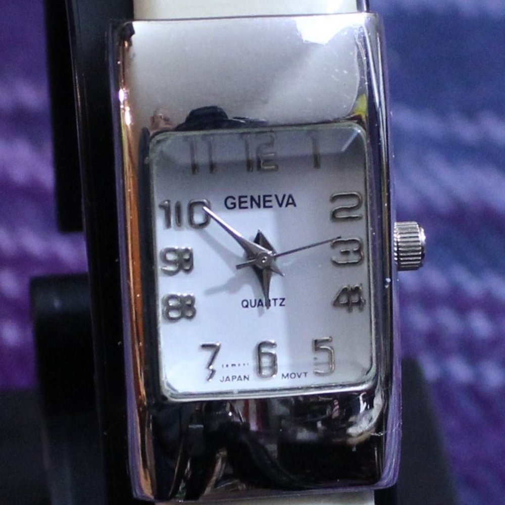 Geneva White Cuff Bracelet Watch